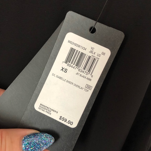 Guess Jet Black Isabelle Sheer Overlay Tank Top XS - Picture 5 of 6